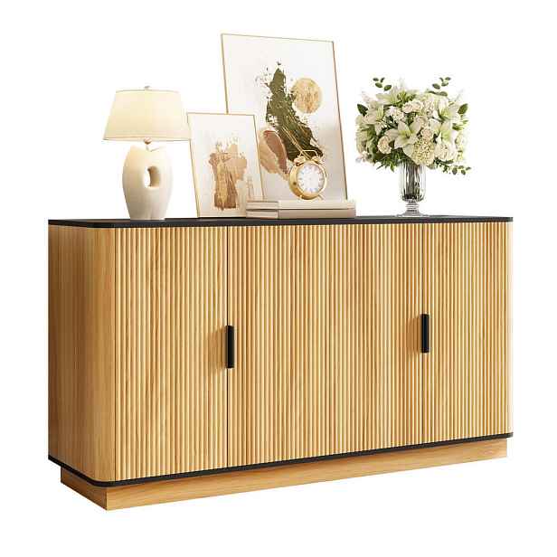 EVRYAE SIDEBOARD s vlnitým čelem, hliníkovými úchytkami, dvířky s měkkým dovíráním, velkým úložným prostorem, moderní, dřevotříska