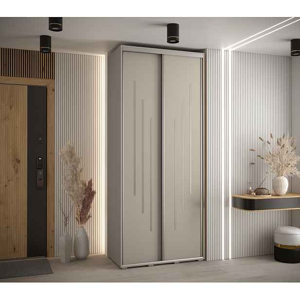 Šatní skříň Dakota 8 - hloubka 45 cm Rozměry: 110 cm, Pásky / úchyty: Stříbrné, Barva korpusu + barva dveří: Kašmír