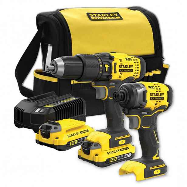 Stanley - 18V AKU sada příklepové vrtačky a rázového utahováku, 2x aku 2,0 Ah Li-Ion, nabíječka SFMCK465D2S-QW