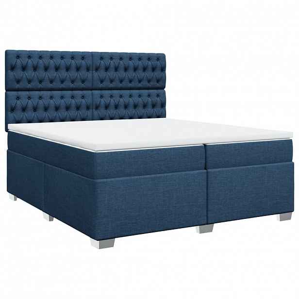vidaXL Box spring postel s matrací modrá 200x200 cm textil