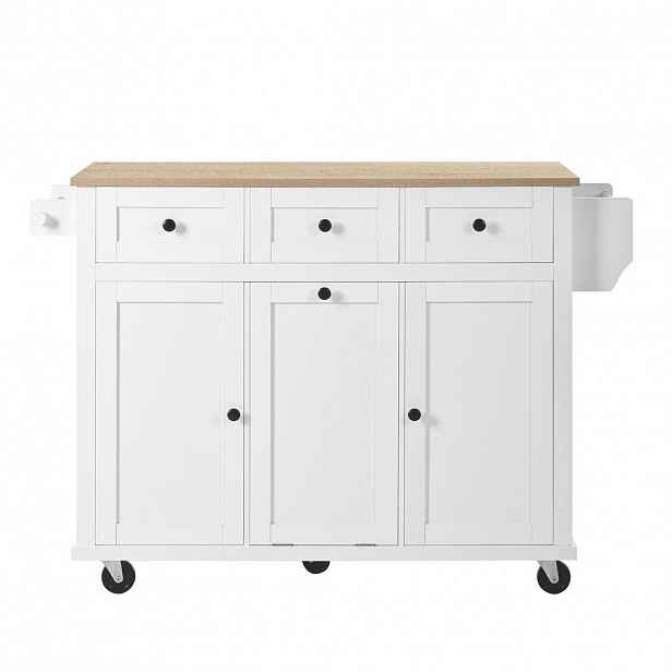 OKWISH KUCHYŇSKÝ ostrov 112/46,2-76,2/92,7 cm bílá a přírodní z MDF a PB s výsuvnou pracovní deskou