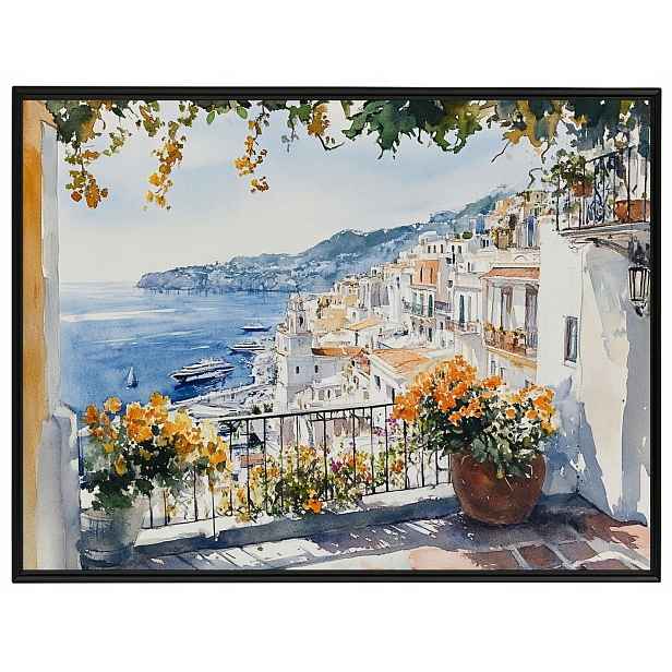 Plakát Rámeček Hliníkový Terasa Balkon Výhled Město Jiho Moře 80x60