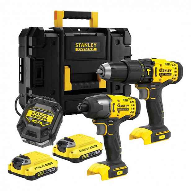 Stanley - 18V AKU sada příklepové vrtačky a rázového utahováku, 2x aku 2,0 Ah Li-Ion, nabíječka SFMCK465D2T-QW