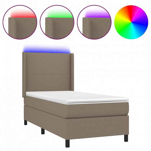 vidaXL Box spring postel s matrací a LED taupe 90x190 cm textil