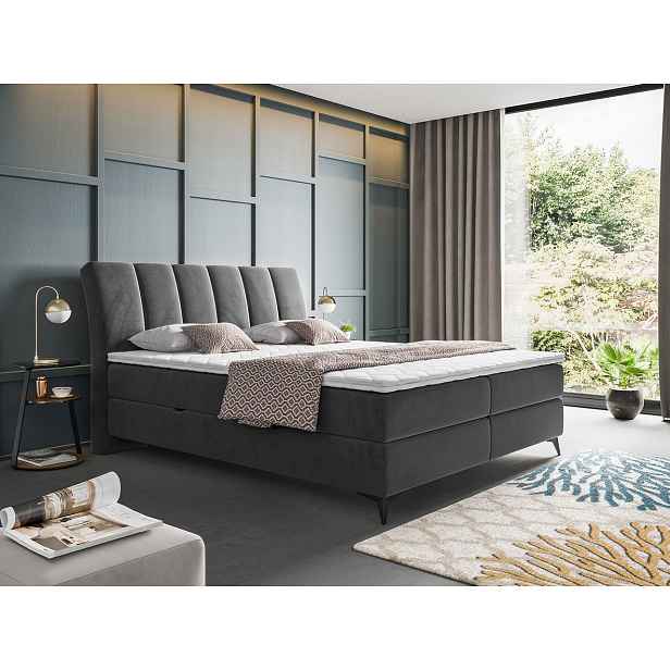 Kontinentální manželská postel 140x200 TALLOW - šedá + topper ZDARMA