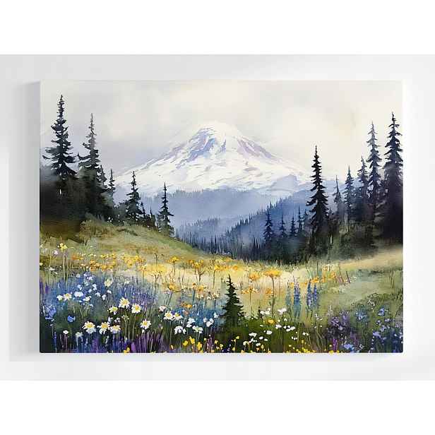 Plakát Krajina Hory Sníh Les Polana Květiny Jaro 100x75
