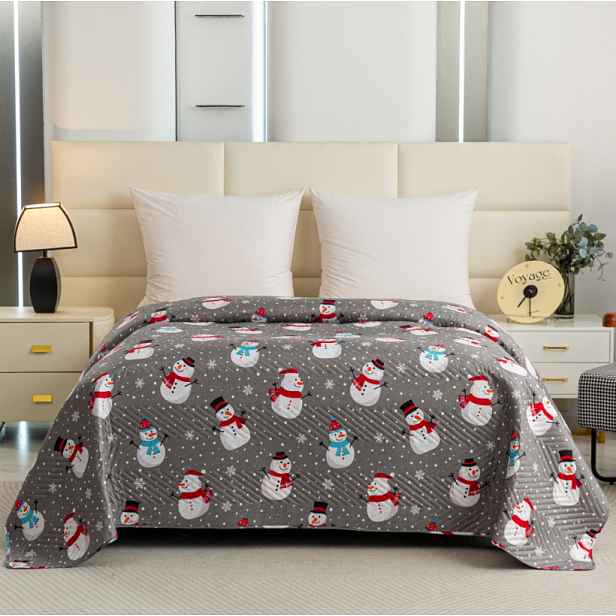 Přehoz na postel HAPPY SNOWMAN, šedý Rozměr: 200 x 220 cm