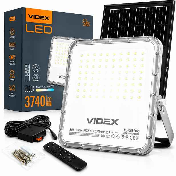 Solární Led lampa 35W 3740lm 5000K 90° IP65 IK07 Šedá