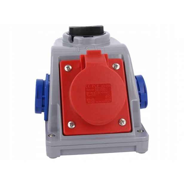 Zásuvka s vypínačem „combo-pol“ IP44 32A 400V 3P+Z+N gn. 2x230V vyp. 0-1