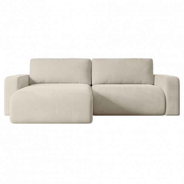 ALTDECOR ROHOVÁ SEDACÍ SOUPRAVA s funkcí lůžka a úložným prostorem KLEEA-L – 247 × 143 × 83 cm, béžový velur