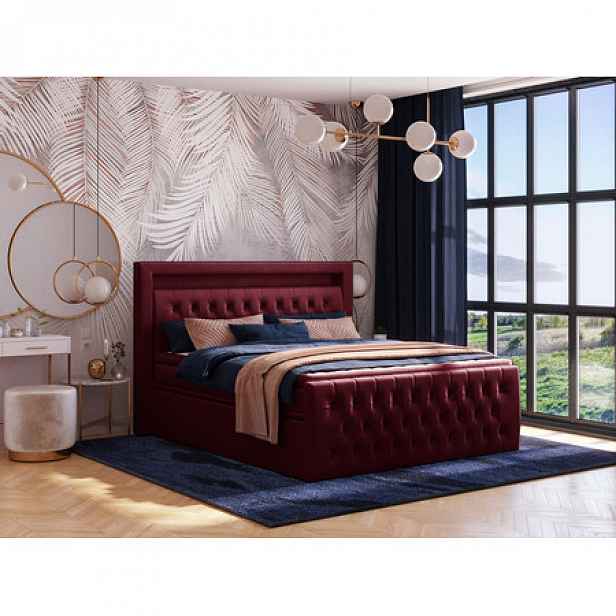 Čalouněná postel CESAR včetně úložného prostoru 200x200 cm Vínová