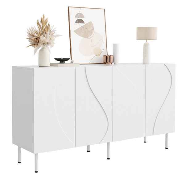 EVRYAE SIDEBOARD s 3D zakřivenými dvířky Push-to-Open, stabilní konstrukcí MDF/PB, kovovými nohami, úložným prostorem vzhled dřeva
