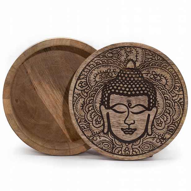Kulatá Krabička 17.5 x 7.5 cm Buddhova tvář černá