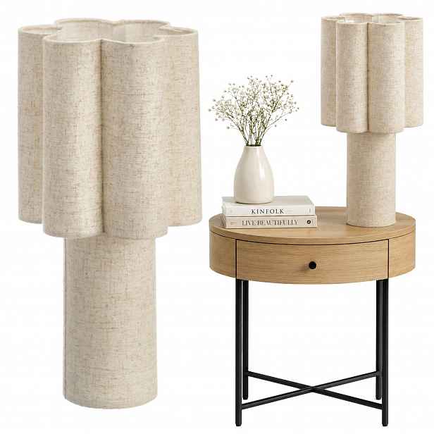 Noční Lampa Stolní béžová len do obývacího pokoje ložnice Boho květina 43 cm