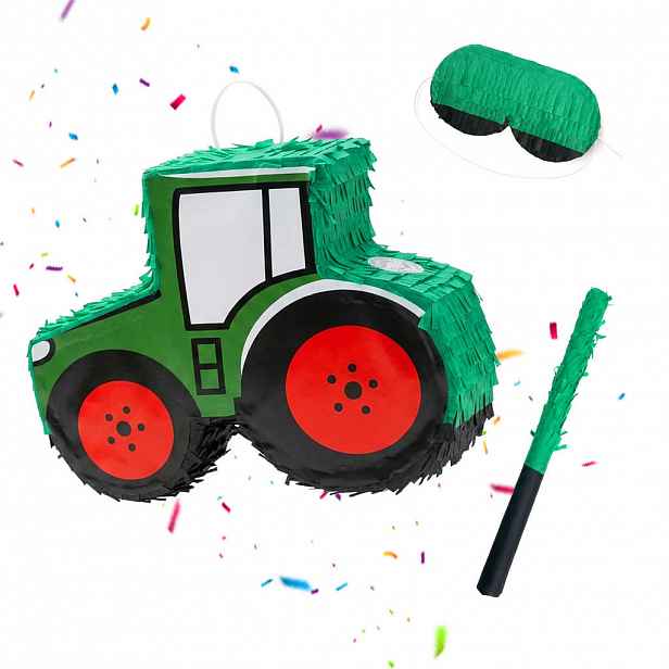 Relaxdays PIŇATA Tmavě-zeleno-červená traktor 3-dílná-sada