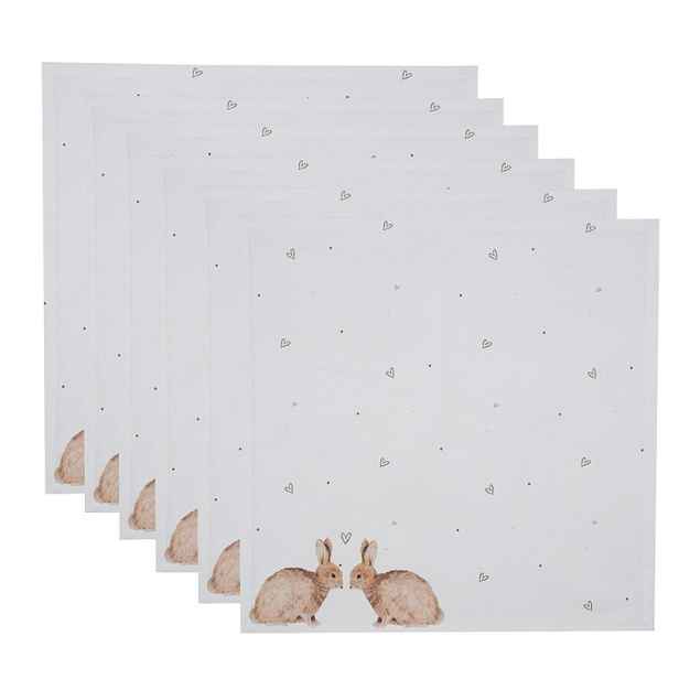 6ks bavlněné ubrousky s motivem králíčků a srdíček Bunnies in Love - 40*40cm Clayre & Eef