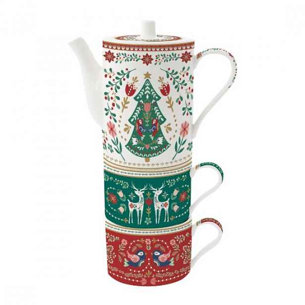 Čajová souprava, 3-dílná, porcelán, "Christmas Folk" - Easy Life