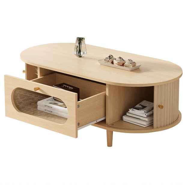 Redom KONFERENČNÍ stolek 100/50/36 cm s úložným prostorem, zásuvkou a posuvnými dvířky, Dub