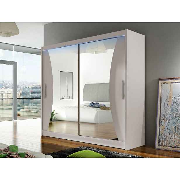 Šatní skříň 180 cm se zrcadlem a LED osvětlením FLORENCIO 5 - kašmír