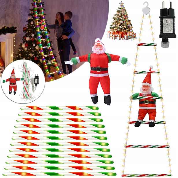 Svatý Mikuláš Lezoucí Po Žebříku S Led Osvětlením Dekorace 300 CM
