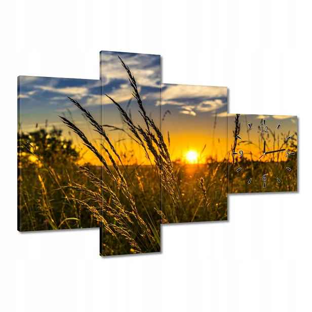 Hodiny 100x70 Západ slunce mezi trávou