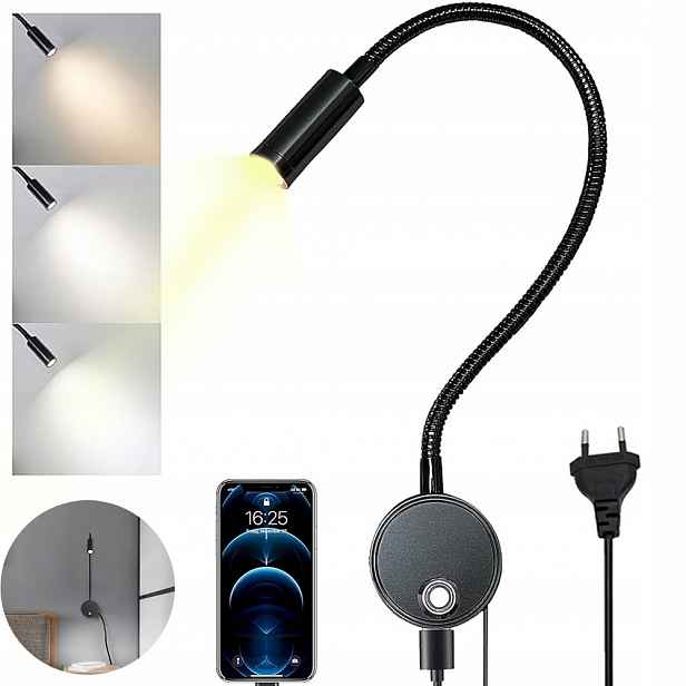 Led Nástěnné Svítidlo Na Čtení Do Ložnice, Nástěnná Noční Lampa S Dimmable 3W