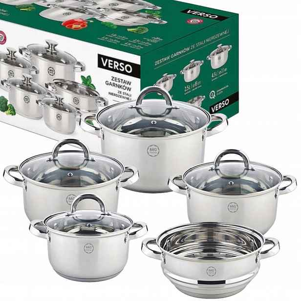 Mg Home Verso Sada 4 Hrnců 9 Prvků Ocelová Sada Inox Indukce