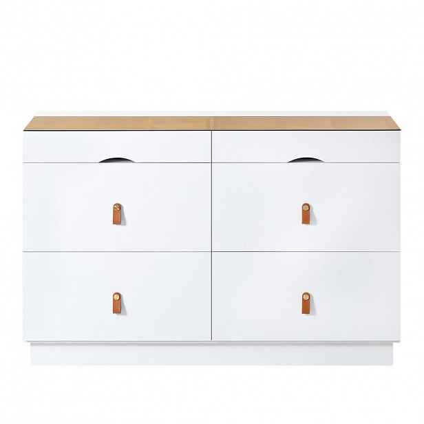 Urban Meuble SIDEBOARD bílý se skleněnou deskou 120 cm, 6 zásuvek a přihrádka na šperky