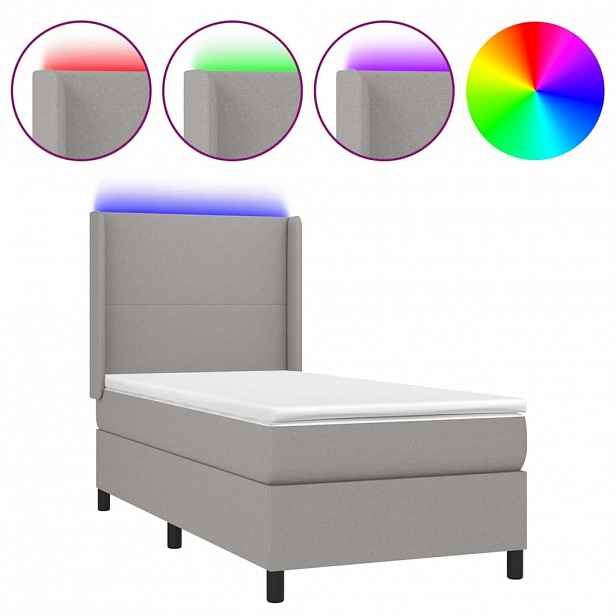 vidaXL Box spring postel s matrací a LED světle šedá 90x200 cm textil