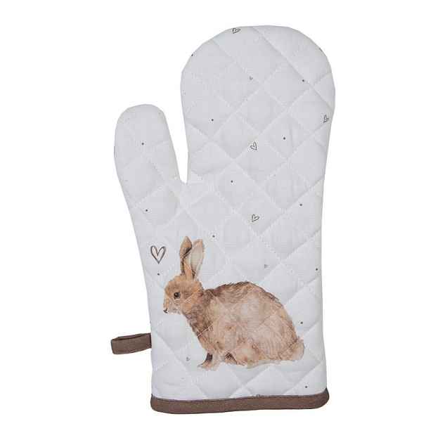Bavlněná dětská chňapka - rukavice s motivem králíčka a srdíček Bunnies in Love - 12*21 cm Clayre & Eef