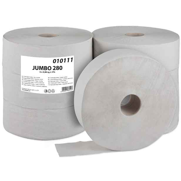 PrimaSoft Toaletní papír JUMBO 280 B, 1-vr., rec., šedá (bal.6ks) 010111