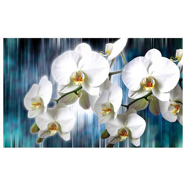 Tapeta Orchideje bílé květy modrý vodopád jemnost 200x140 lepidlo