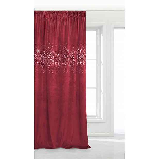 Závěs Červená Shiny s krystaly 140x270 Velur na pásce