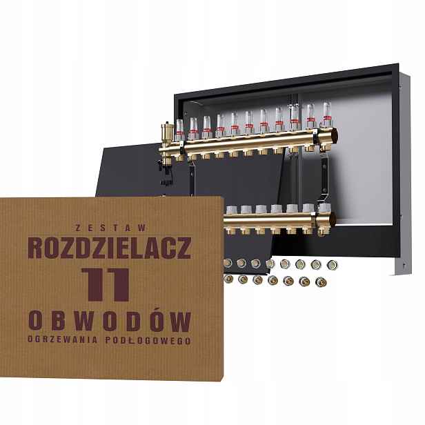 Mosazný rozdělovač pro podlahu 11 okruhů černá skříňka Pex