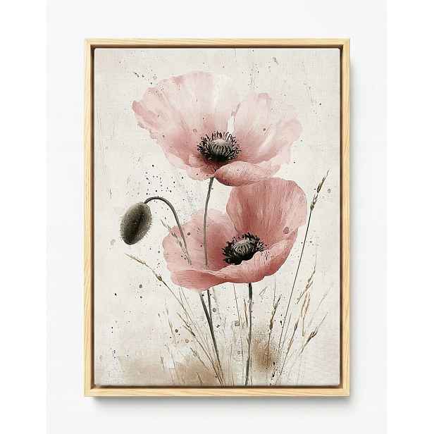 Obraz Rám Americký Box Akvarel Zahrada Květiny Růžový Mák Scandi Boho 60x80