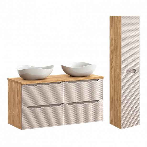 Petits-meubles KOUPELNOVÝ NÁBYTEK 120cm Elora 2er-Set Béžová a dřevo