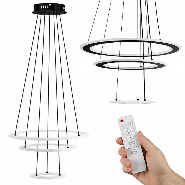 Led Závěsná Lampa Černá Loftová S Dálkovým Ovládáním Ring Stmívatelná Toolight