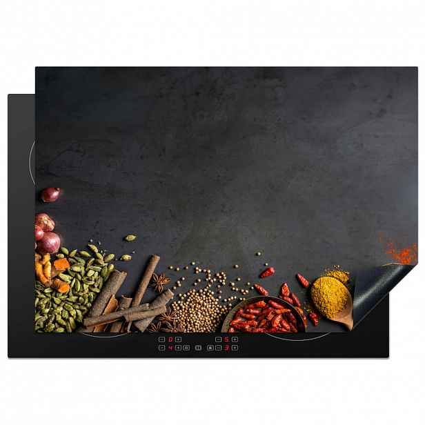 MuchoWow KRYT NA INDUKČNÍ DESKU Bylinky - Potraviny - Koření - Černá - Paprika - Skořice 75x52 cm