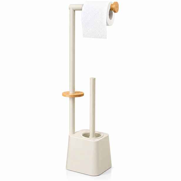 Stojan na Wc s držákem na papír a toaletním kartáčem, béžový, 67 cm
