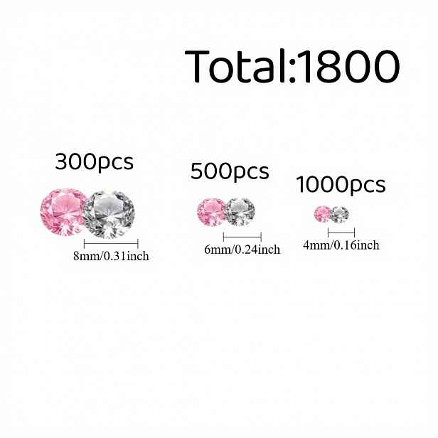 TEMU 1800 ks růžových a průhledných umělých diamantů, vhodné pro plnění váz, domácí dekorace, svatby, rozlučky se svobodou, vánoční dekorace na