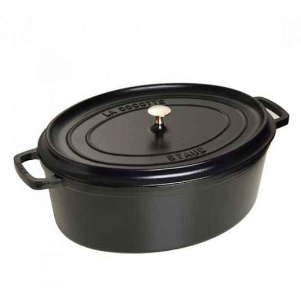 Oválný litinový hrnec s poklicí Staub Cocotte, černá, 29 cm / 4,2 l