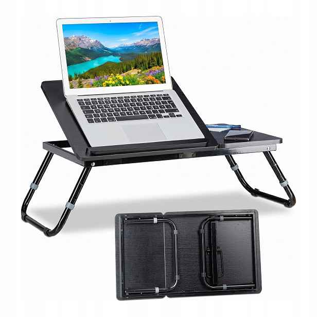 Relaxdays Stolek pod notebook, skládací, nastavitelný, černý, podnos na postel, pohovka