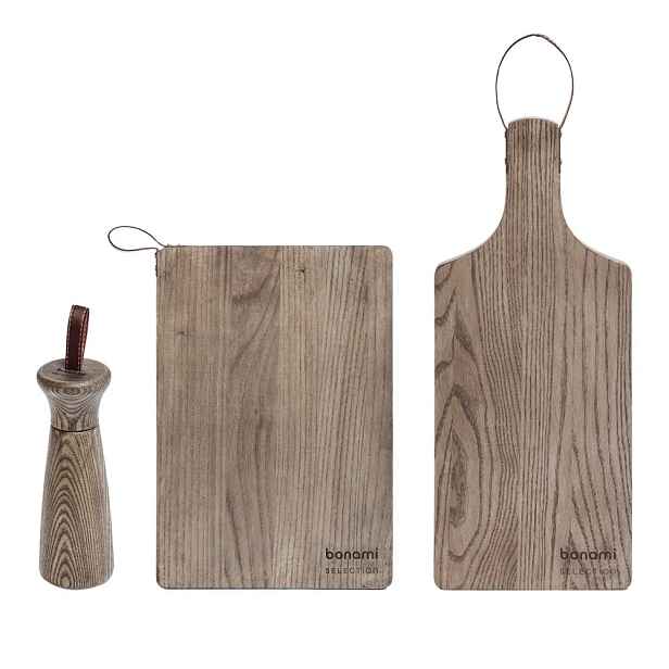 Servírovací dřevěný mlýnek a prkénka v sadě 3 ks Rustic – Bonami Selection