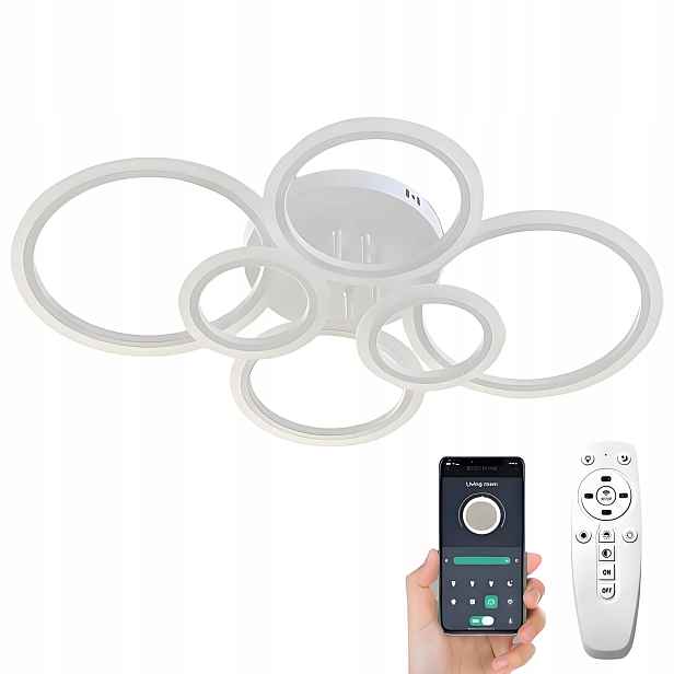 stropní svítidlo Led Lustr Ring Bílá Stmívatelná Do Obývacího Pokoje S Dálkovým Ovládáním App