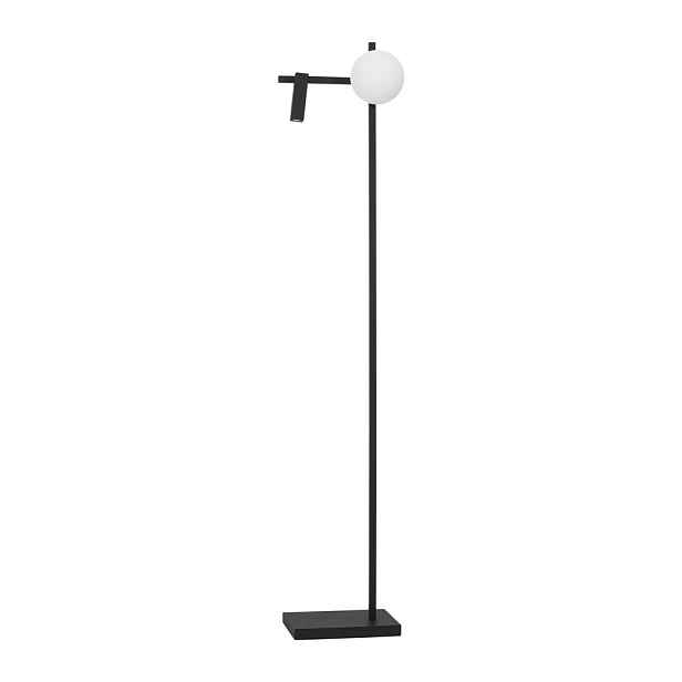 Bílá/černá kovová LED stojací lampa s ohybatelnou konstrukcí se skleněným stínidlem (výška 150 cm) Joline – Nova Luce
