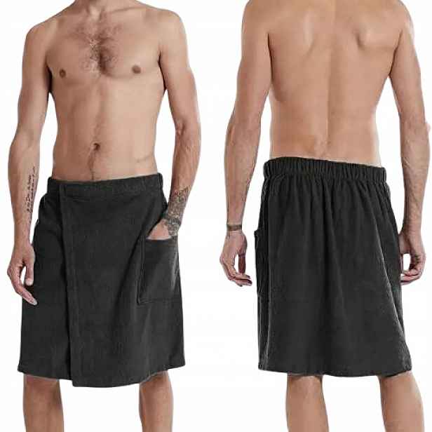 Černý Ručník Do Sauny Kilt, Zapínání Na Suchý Zip, Guma V Pase, Kapsa Do Sauny