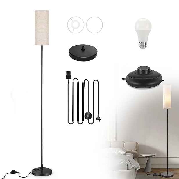 Lněná Stojící Stojací Lampa 3, Teplota Barev E27 175 CM