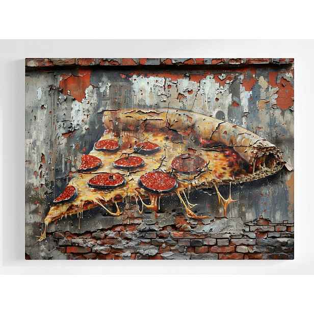 Plakát Graffiti Street Art Cihlová Zeď Pizza 100x75