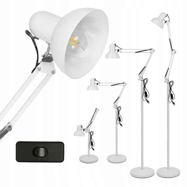 Stojací podlahová lampa bílá Led E27 Kreslící nastavitelná pro čtení