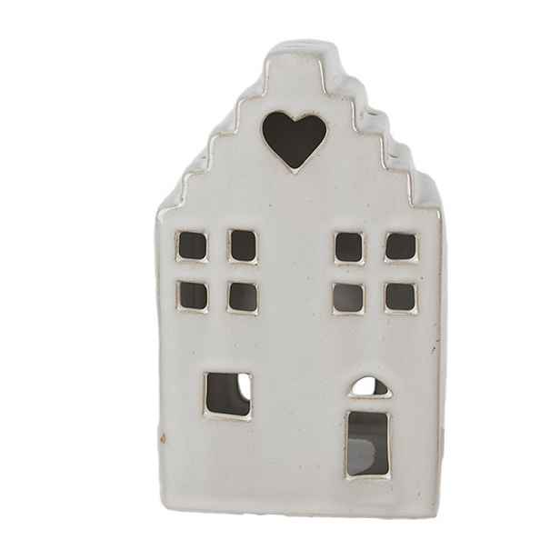 Béžový porcelánový domek svícen na čajovou svíčku Christmas House L - 10*9*17 cm Clayre & Eef